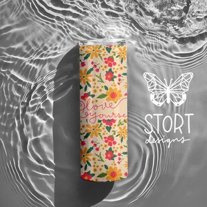 Pink and Yellow Repeat Floral Love Yourself Affirmation Pattern, Flower Seamless, Digital Download for 20 oz Tumbler, Commercial Use