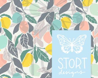 Pastel Lemon Trees Repeat Print, Whimsical Seamless Lemon Tree Pattern, Digital Paper, Digital Download, Commercial Use