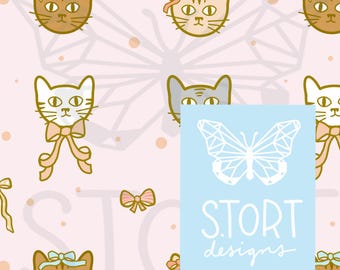 Pink Coquette Cat Print / Cute Cats with Bows, Seamless Pattern, Digital Paper, Digital Download, Commercial Use