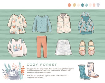 Illustrated Kids Clothes Mockup, Fall Clothing, Surface Design Mockup, Easy Pattern Mockup, Graphic Design Mockup, Childrens Clothing Mockup