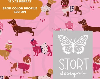Dachshund Weiner Dog Seamless Print | Valentine's Day print for stationary, Cards, Instant download | Commercial Use