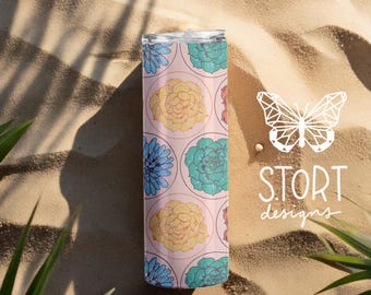 Pastel Succulent Garden, Seamless Plant Pattern, Repeat Pattern, Digital Download for 20 oz Tumbler, Commercial Use