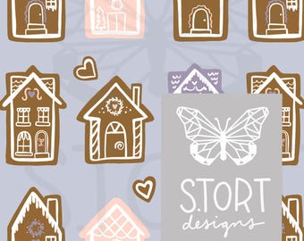 Christmas gingerbread house Print | Holiday cookie print for stationary, Cards, wrapping paper, Instant download | Commercial Use