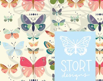 Celestial Moth Seamless Pattern – Boho Lunar Butterfly Digital Download for Fabric, Stationery, Sublimation