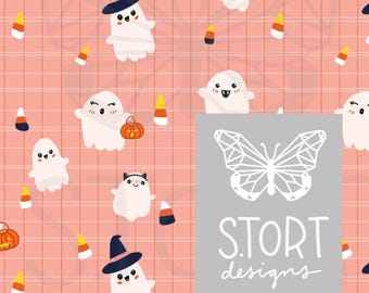 Pink Halloween Trick or Treating ghosts Print | Costume Ghosts seamless Fabric Surface Design, Instant download | Commercial Use