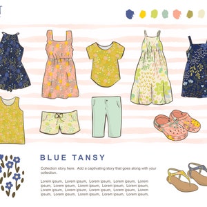 Illustrated Kids Clothes Mockup, Summer Clothing, Surface Design Mockup, Print Collection Mockup, Design Mockup, Childrens Clothing Mockup