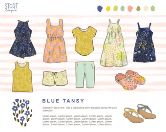 Illustrated Kids Clothes Mockup, Summer Clothing, Surface Design Mockup, Print Collection Mockup, Design Mockup, Childrens Clothing Mockup