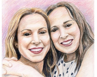 PORTRAIT OF 2 PEOPLE, color pencil portraits, Family Portrait, Portrait of remembrance