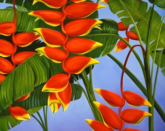HAWAIIAN LOBSTERCLAW HELICONIA,Tropical Floral, Hawaiian landscape,  Windward O'ahu,