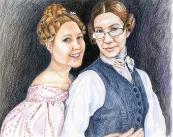 2 PEOPLE Portrait in Costume, As Historical figures, color pencil portraits, as famous characters