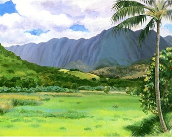 MT. OLOMANA VIEW from the Pali, Kailua landmark, Hawaiian landscape, Maunawili Valley, island valley