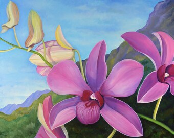 MAUNAWILI VALLEY DENDROBIUM, Ko'olau Cliffs, Windward O'ahu, Tropical orchid, Kailua orchid, Hawaiian islandscape