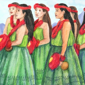 HAWAIIAN HULA HALAU, hula dancers waiting to dance, hula troup, hawaiian culture,hula performance