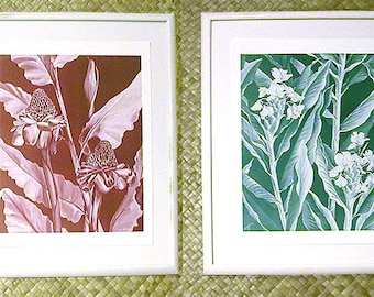 Hawaiian Ginger flowers, TWO FOR ONE! Tropical Floral Posters! Torch Ginger, White Ginger, Nostalgic art