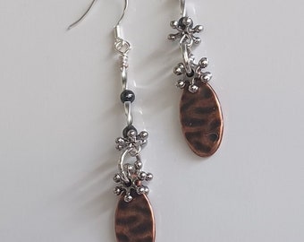 Retro Brass Hematite and Silver Dangle Earrings