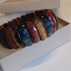 Tiger Eye Stretch Bracelet, Honey Brown with Rare Red & Blue Tiger Eye Stretch Bracelet