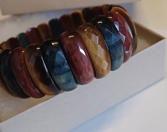 Tiger Eye Stretch Bracelet, Honey Brown with Rare Red & Blue Tiger Eye Stretch Bracelet