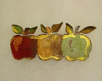 Three Apples Metal Brooch