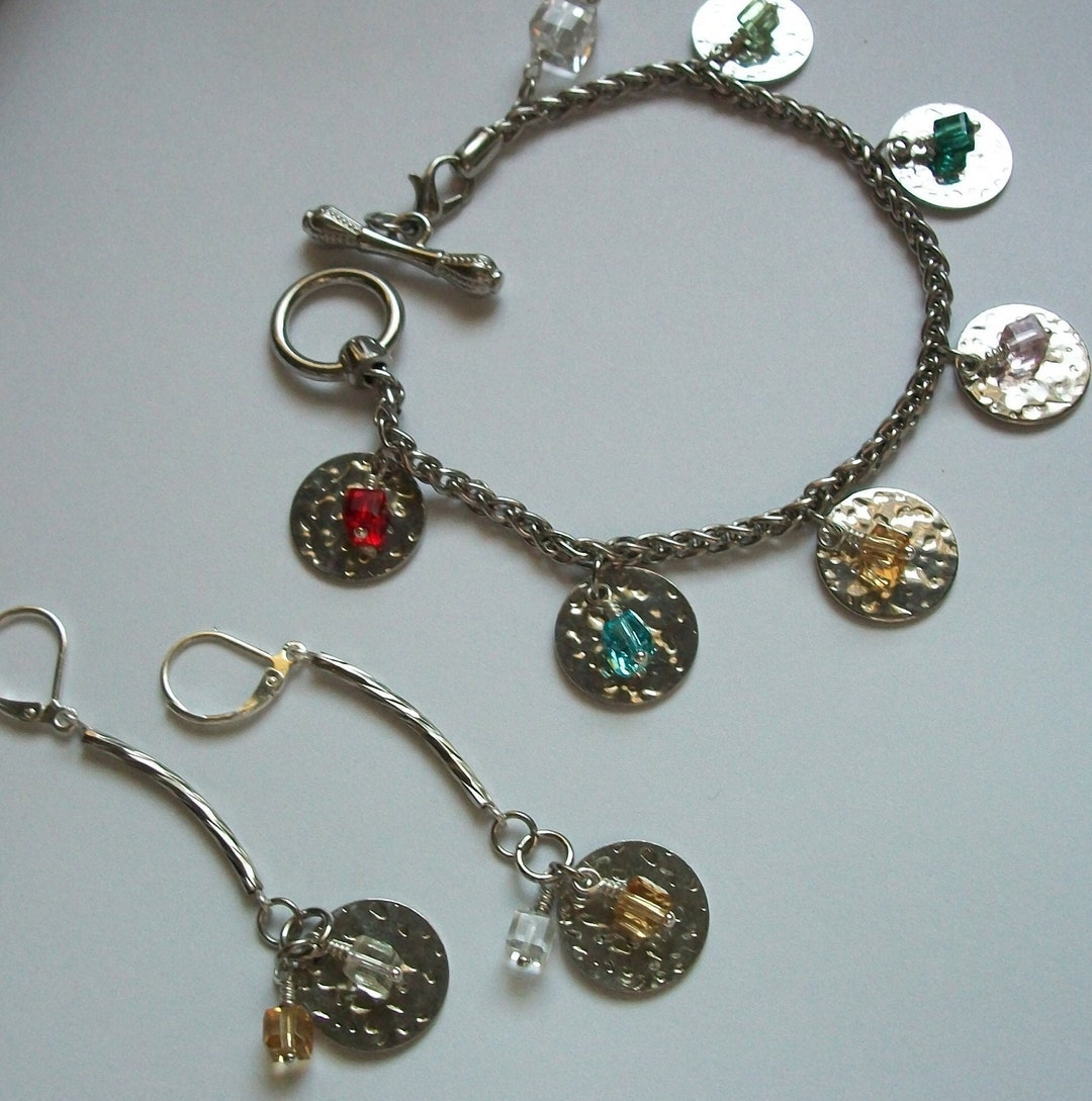 Ensemble Bijoux Bracelet Pendentif Boucles D'oreilles Acier Inox Multicolore - Occasion