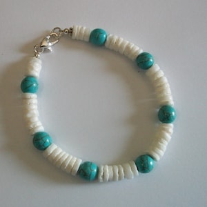 Heishi Beaded Bracelet with Turquoise, Summer Jewelry, Blue and White Turquoise Bracelet