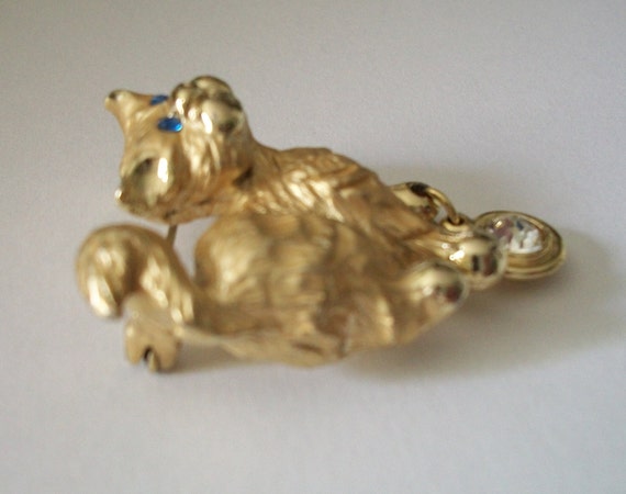 Vintage Brushed Gold Giusti Cat Brooch - image 4