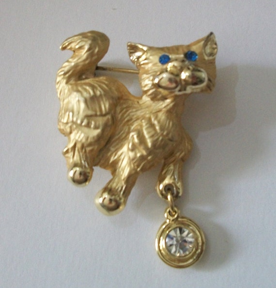 Vintage Brushed Gold Giusti Cat Brooch - image 5