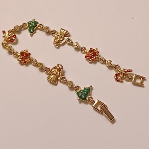 Vintage Enamel Christmas Link & Rhinestone Bracelet