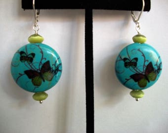 Butterfly Stone & Sterling Silver Lever Back Earrings