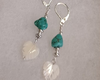 Turquoise and Sterling Silver Heart Shell Earrings