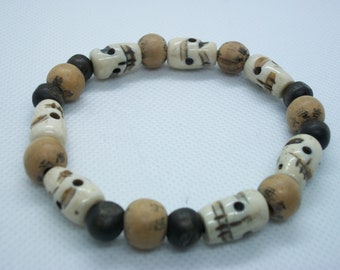 African Macabre Bone Skull Beaded Bracelet