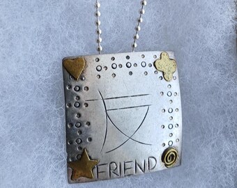 Friend Pendant/Brooch with Ball Chain Necklace