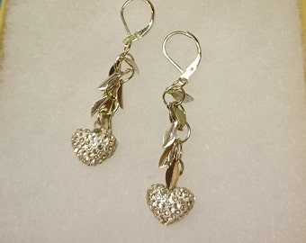 Rhinestone Heart Drop & Sterling Silver Earrings