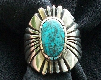 Vintage Navajo Webbed Cloud Mountain Turquoise Sterling Silver Ring