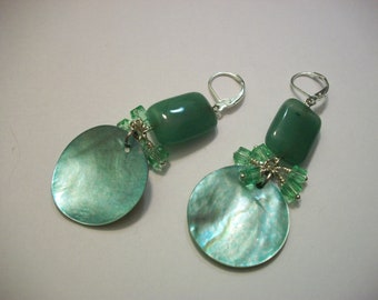 Green Jade & Crystal Sterling Silver Earrings