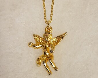 Vintage Goldtone Angel Pendant Necklace 15 Inches
