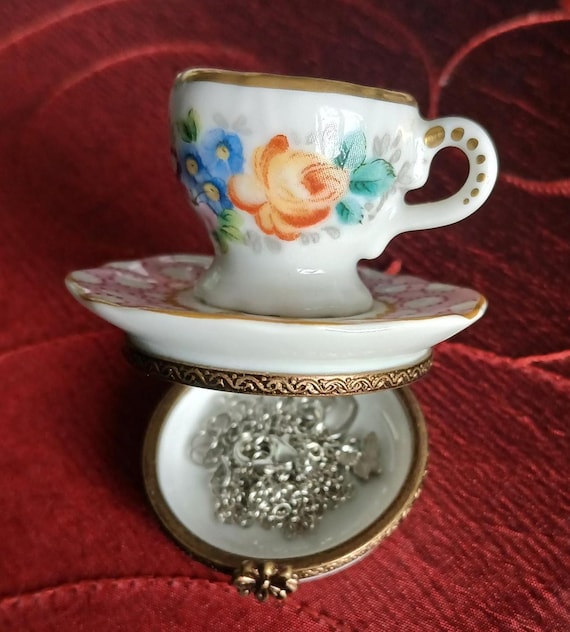 Limoges France Teacup and Saucer Trinket Box Container