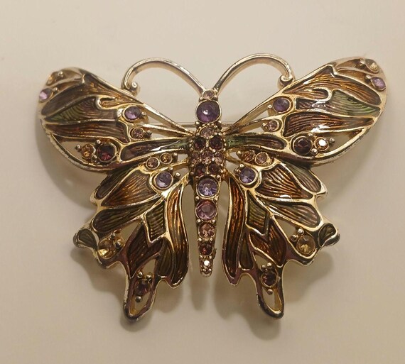 Monet Silvertone Rhinestone Butterfly Brooch