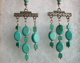 Turquoise Chandelier Earrings, Egyptian Style Earrings