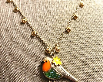 Bird & Hearts Silver and Gold Adjustable Necklace