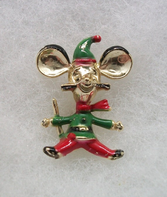 Vintage BJ Beatrix Christmas Mouse Brooch, Christm