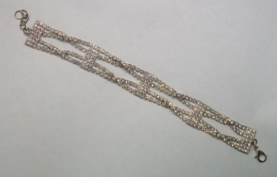 Cross Over Silver Rhinestone Bracelet, Rhinestone… - image 2