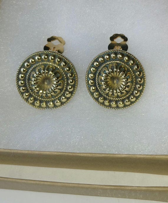 Brass Button Style Earrings - image 4