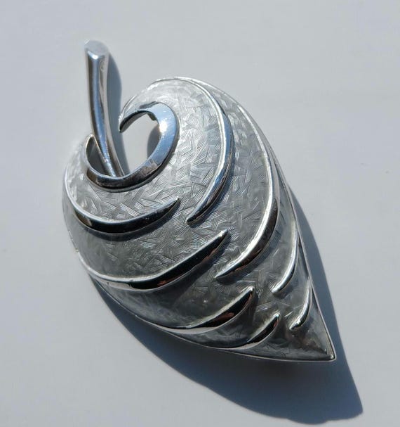 Kramer Silver Chartreuse Enameled Leaf Brooch, Kramer Silver Brooch