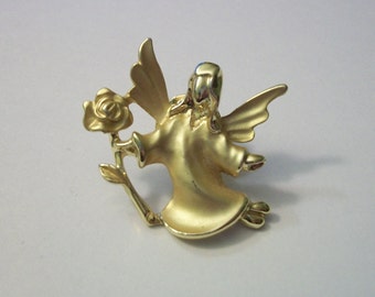 Vintage Estate Gigio-Giusti Gold Angel With Rose Brooch