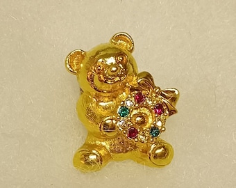 Vintage Christmas Teddy Bear Pin