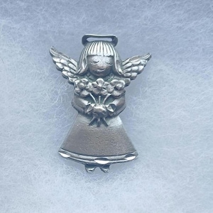 Silver Angel Pin with Flowers