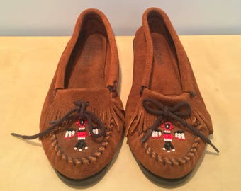 Vintage Women's Suede Minnetonka Moccasins with Beaded Detail