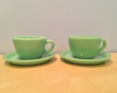 Set of Two Vintage Fire King Jadeite Coffee Cup Saucer Sets
