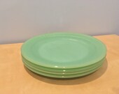 Set of Four Vintage Fire King Jadeite Dinner Plates in Jane Ray Pattern