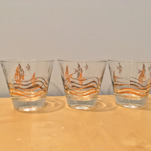 Set of Three Rocks Glasses- Fred Press Angel Fish